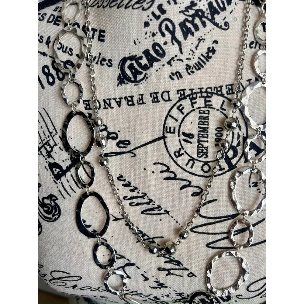 Two Necklaces & Bangle Lot‎ - Silver Tone Chain Link Statement Jewelry Set